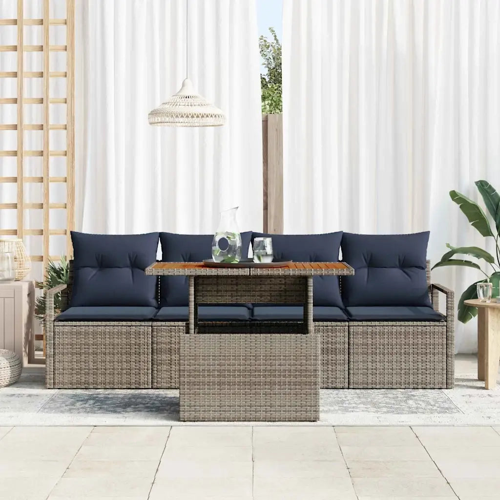 Set Divano da Giardino con cuscino 5 pcs grigio e blu navy