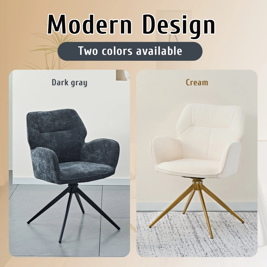 SEDIA Girevole Set da 2 pezzi 60x56x59 cm Chenille Crema