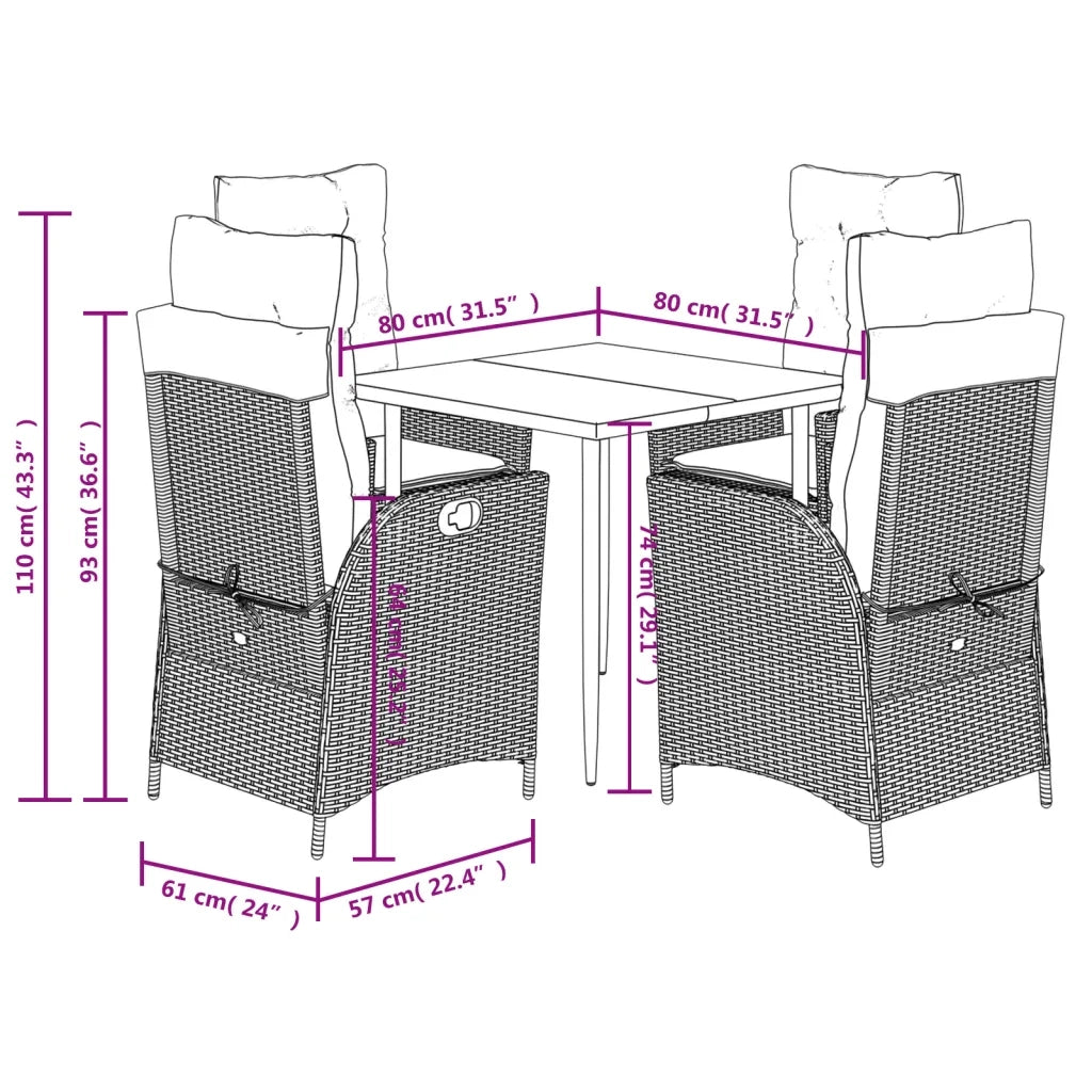 Set da Pranzo da Giardino 5 pz con Cuscini Beige in Polyrattan