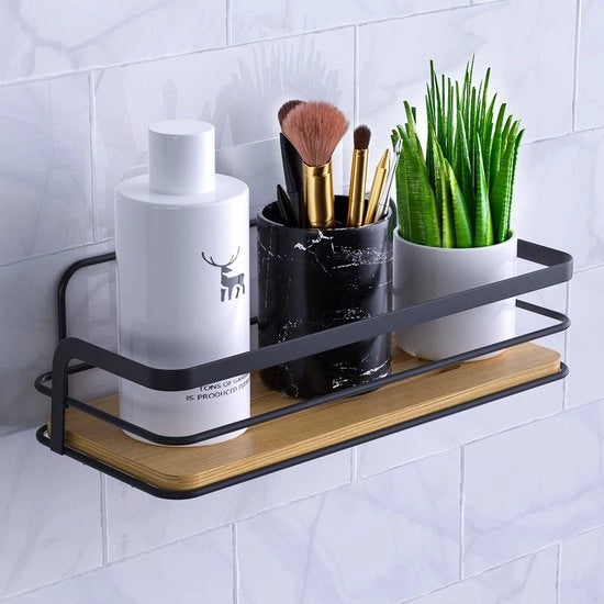 Pannello doccia senza fori, nero, pannello doccia, organizzatore doccia, pannello adesivo, organizzatore doccia, pannello per la stanza da bagno, stanza da bagno, stanza living, in bambù e metallo
