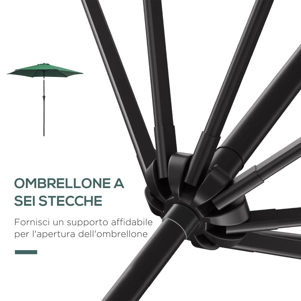 EasyComfort Ombrellone da Giardino 2.6x2.4 m con Testa Inclinabile, in Alluminio e Poliestere, Verde scuro e Nero