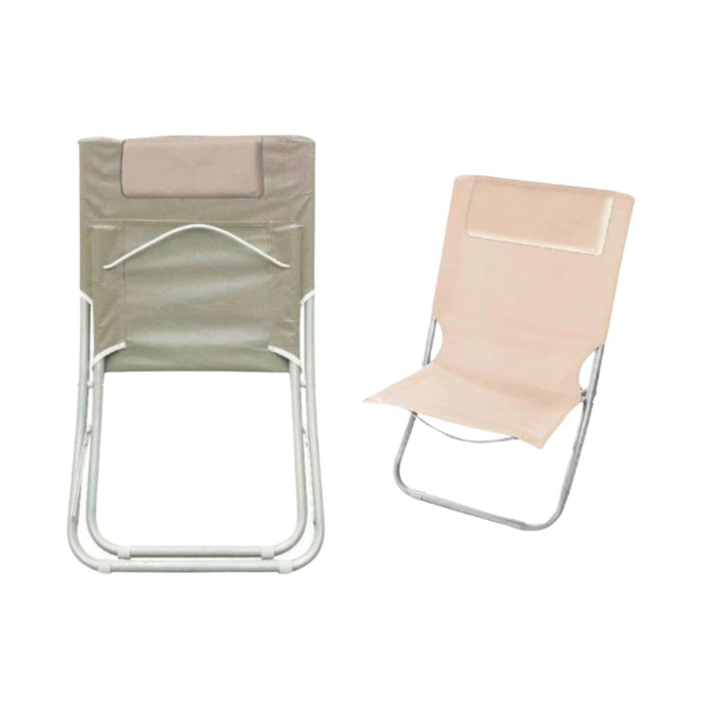 Trade Shop - Spiaggina Con Cuscino Per Testiera Crema 57x47x95 Cm Pieghevole Portatile 281016 -
