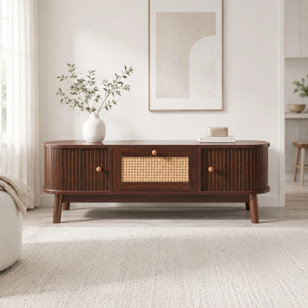 TAVOLINO DA CAFFÈ 110x55x38,5 cm MDF con dettagli in rattan
