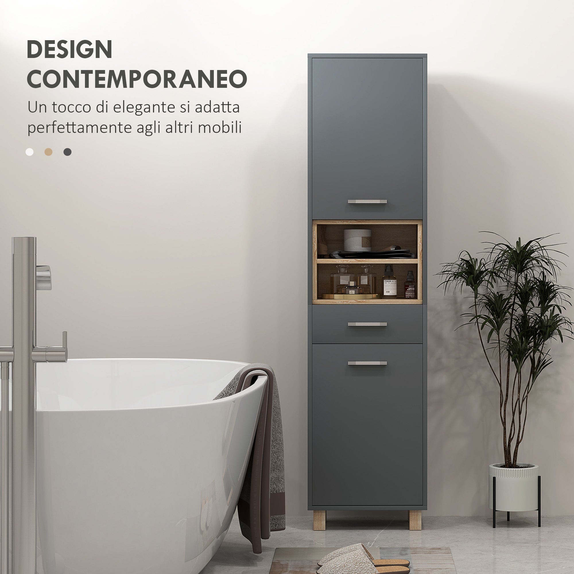 Mobile a Colonna da Bagno con Cassetto e Armadietti 40x24x160 cm in Legno Grigio