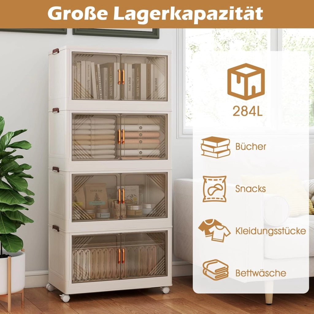 Scatole portaoggetti con coperchio, contenitore con ruote, porte, maniglie, organizer per soggiorno, camera da letto, dormitorio (284 l, 65 x 39 x 142 cm)