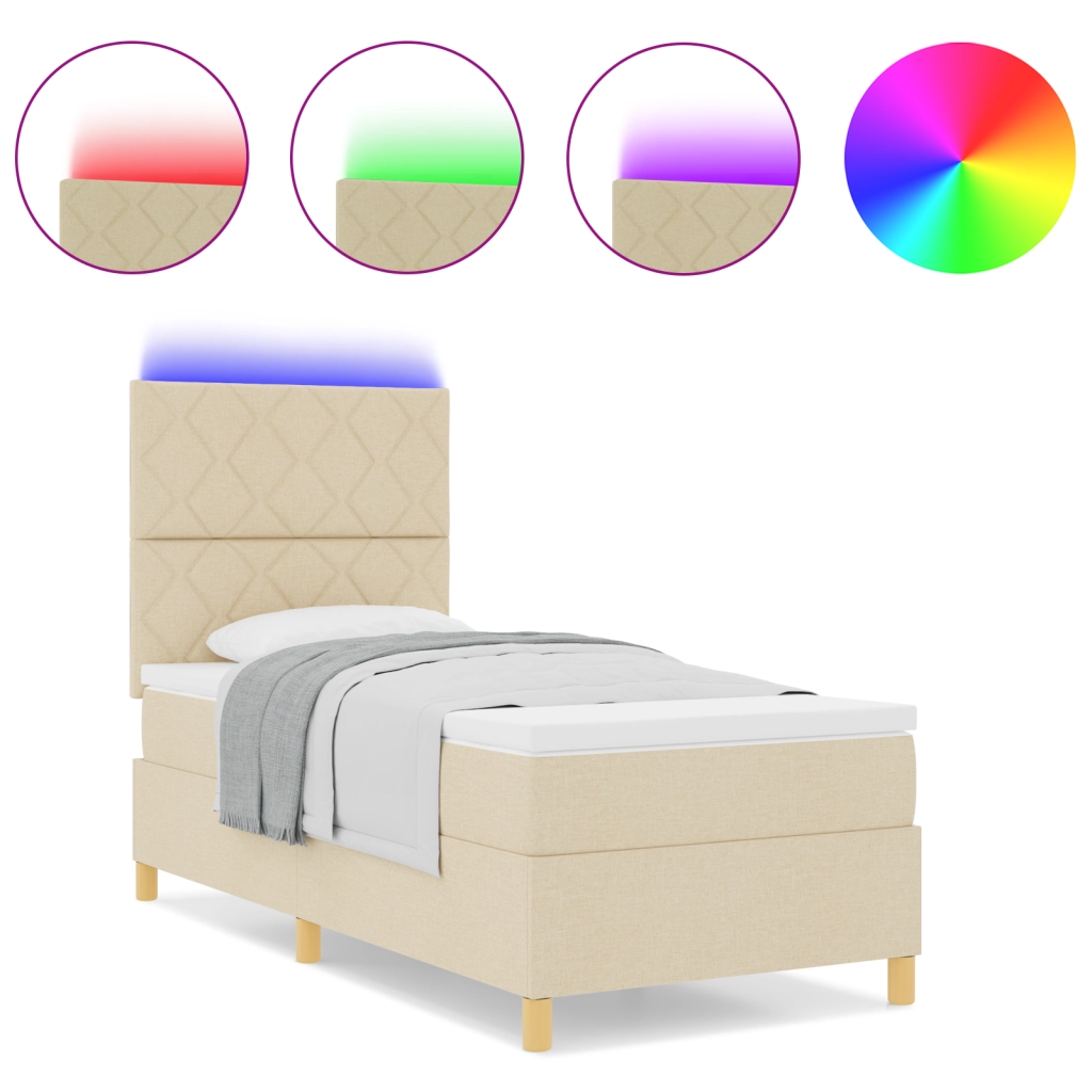 Letto a Mensola con Materasso & LED Panna 100x200 cm Tessuto