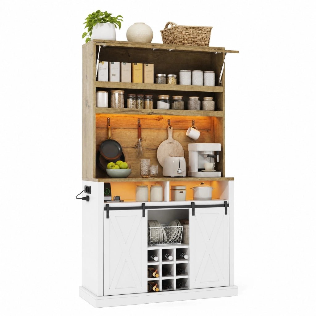 Mobile colonna cucina MDF con LED RGB e vetrina 110x40x191 cm