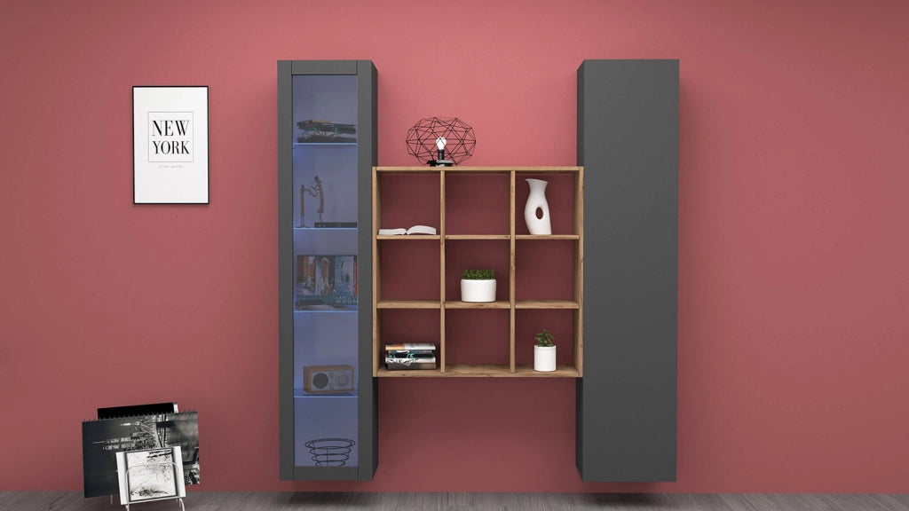 Parete Attrezzata Soggiorno 170x30x180 cm Maruska n°25 Grigio Antracite Opaco