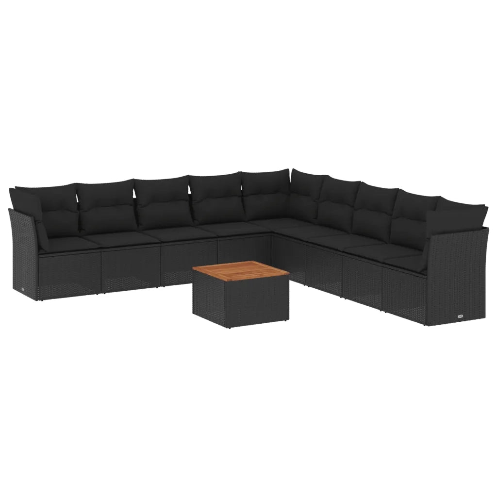 Set Divani da Giardino 10pz con Cuscini in Polyrattan Nero