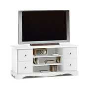 Mobile Porta TV 4 cassetti 3 ripiani arte povera in legno massello e mdf con rifinitura in bianco 117X49X53 H