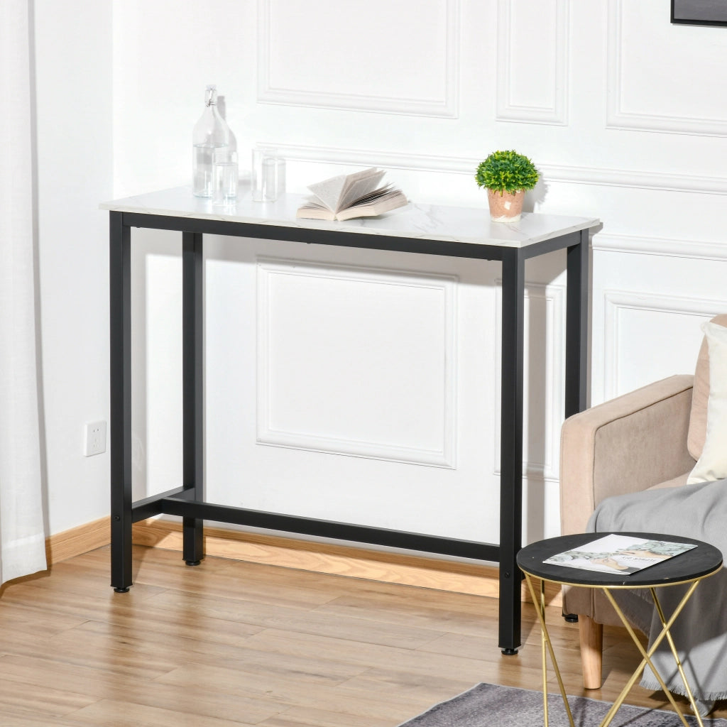 Tavolo alto da cucina ¨C Xylo ¨C piano effetto marmo bianco, telaio acciaio, 120x40x100 cm
