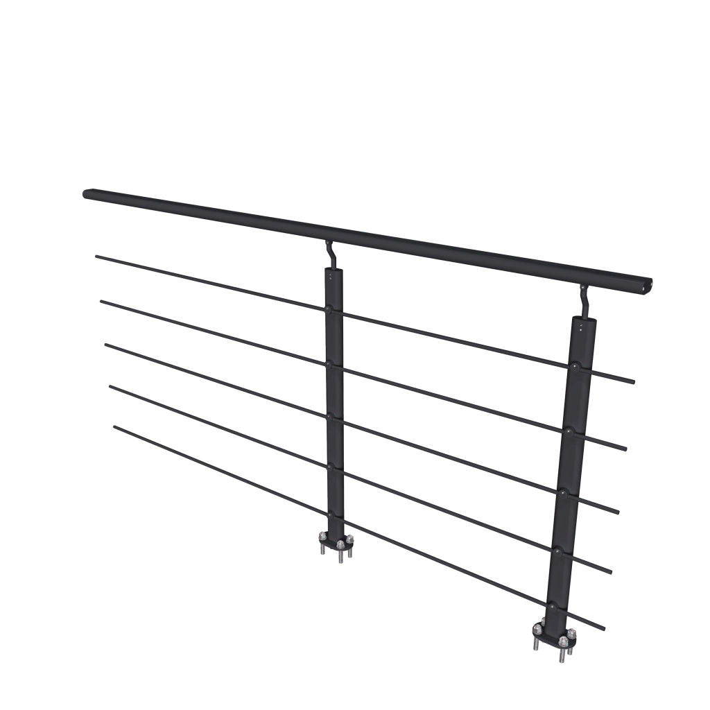 Ringhiera Parapetto in Alluminio Nero Opaco 200x100cm a Fissaggio a Pavimento, con supporto di collegamento a Parete