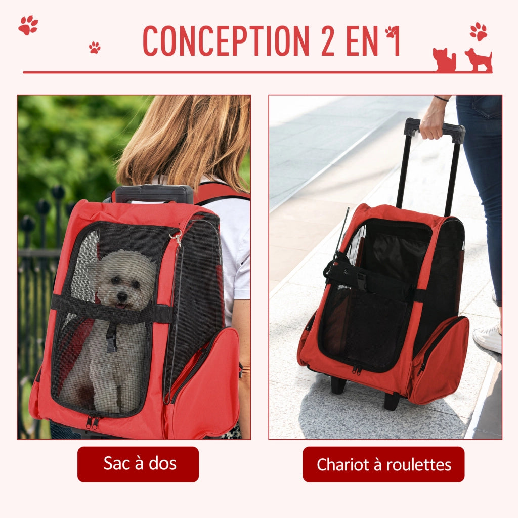 Trasportino per Cane 2 in 1 con Ruote ¨C Zephmum ¨C 42x25x55 cm Rosso