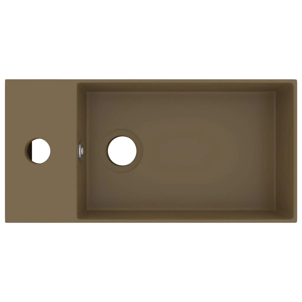 Lavandino da bagno con troppopieno lavabo da appoggio bagno/cucina/interno casa 48 x 25 cm ceramica crema opaca 02_0002738