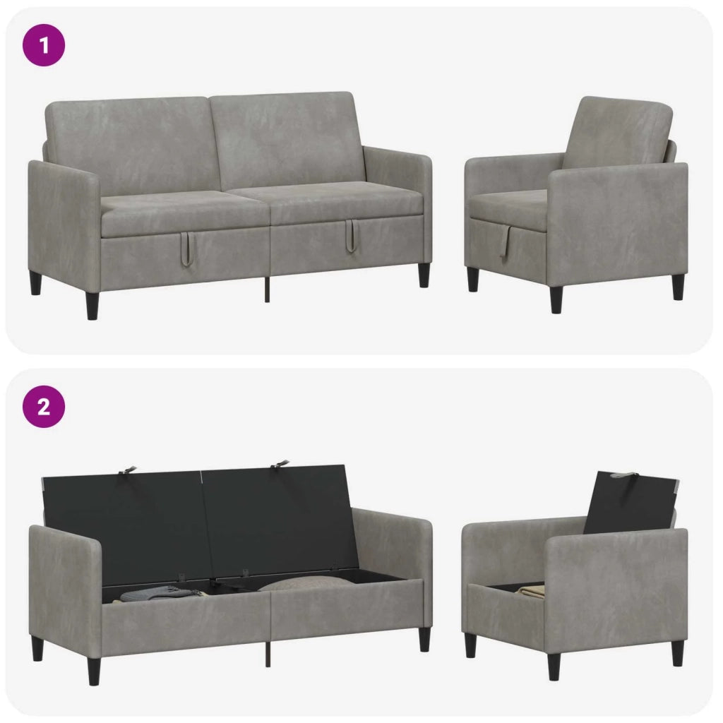 Set di Divani con Storage 2 pz Grigio Chiaro Poliestere 3429218