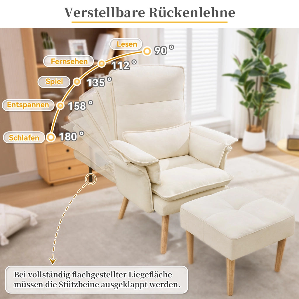 POLTRONA Relax con poggiapiedi 85x78,5x112 cm in lino beige