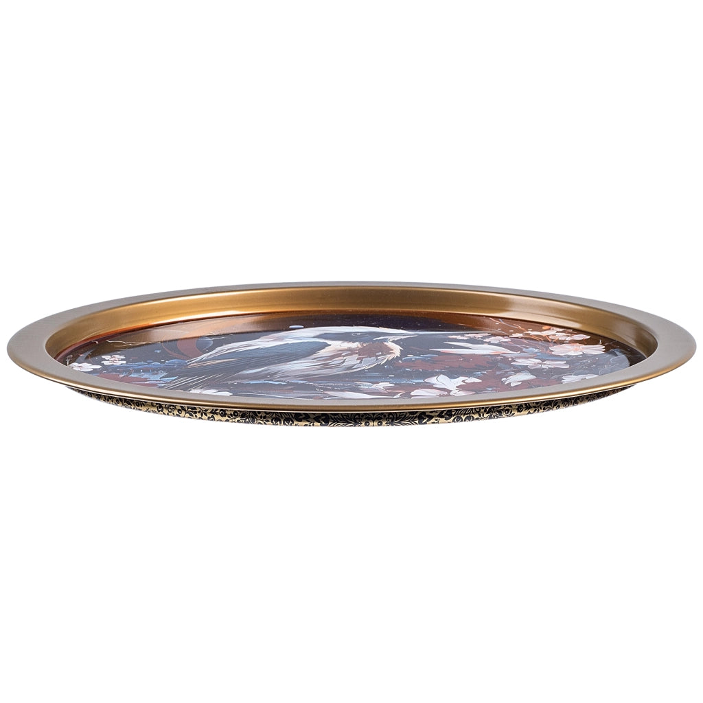 Vassoio decorativo da portata KADAX, rotondo, grande, con uccellino, in metallo, 32,5 cm