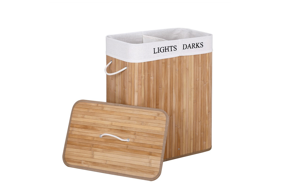 Cesto Portabiancheria con 2 scomparti 100 litri in vimini 52x32xh.63cm