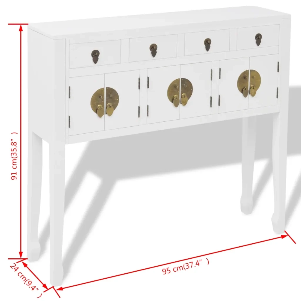 Credenza-Buffet-Armadio da cucina in Stile Cinese in Legno Massello Bianca