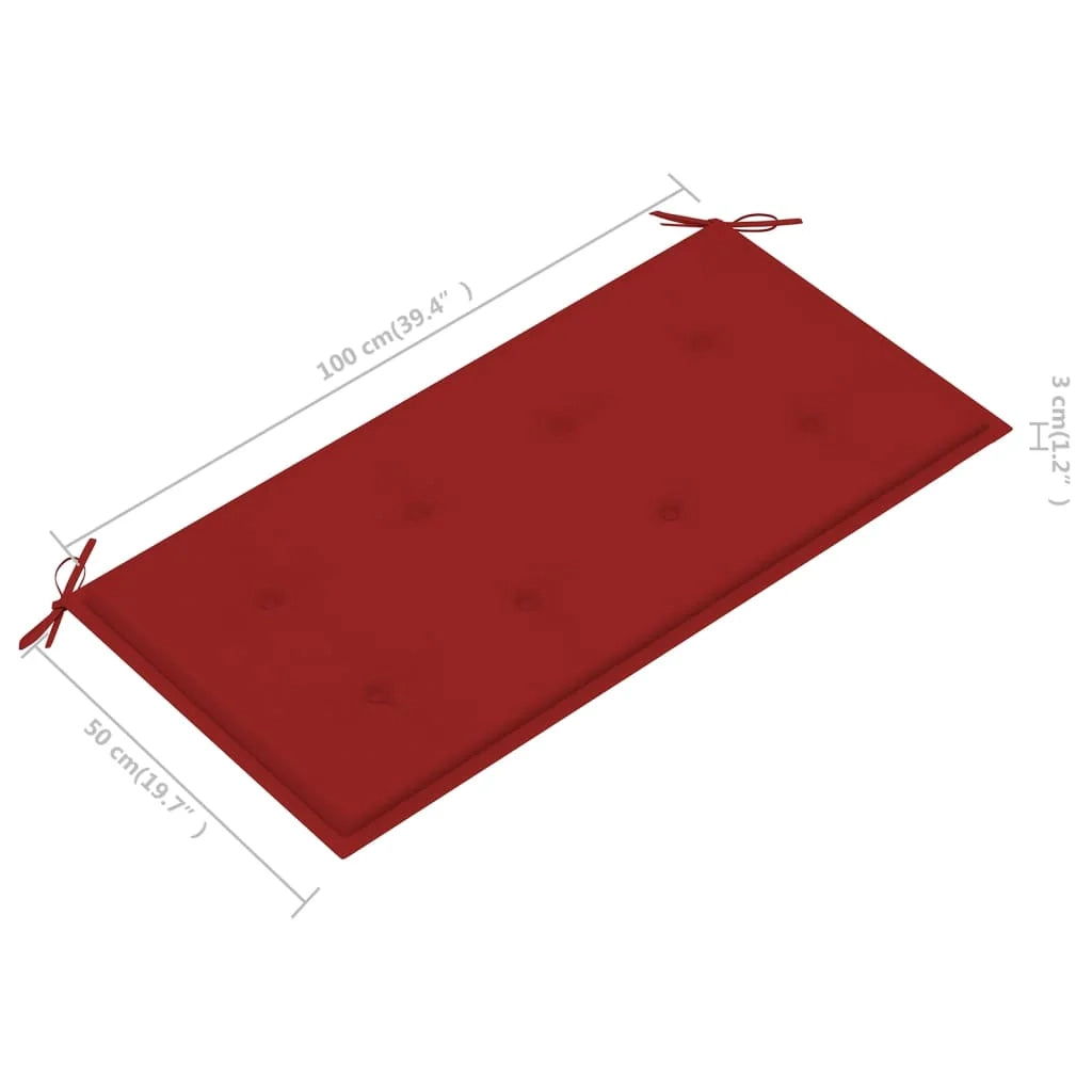 Panca da giardino mobili da giardino per esterni terrazza con cuscino rosso 112 x 55 x 94 cm legno massello di teak 02_0011531