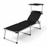 Lettino Pieghevole Prendisole Con Tettuccio Parasole Schienale Reclinabile Regolabile in 6 Posizioni Sedia Sdraio Per Spiaggia Mare Giardino Piscina 187 x 59 x 29 Cm Nero