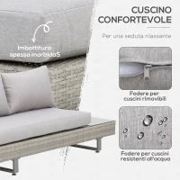 Set Giardino Esterno, Salotto da Giardino, Set Divani da Esterno con Tavolino da Giardino, Mobili da Giardino in Rattan Grigio