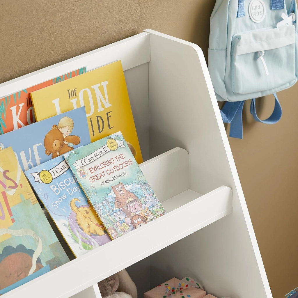 Libreria per bambini Scaffale per bambini con cassapanca portagiochi estraibile Mobili cameretta Bianco 76x40x100cm KMB83-W