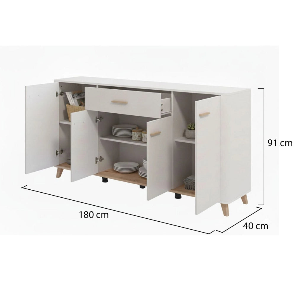Madia Illorai, Credenza 3 Ripiani, 179.5x40x90.5h cm Bianco Crema