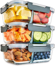Contenitori per Meal Prep in Vetro con 2 Compartimenti e Coperchi con Chiusura Ermetica - Contenitore per Portata con Controllo della Quantità - BPA Libero