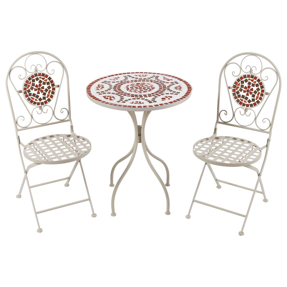 Set da giardino in metallo con tavolo e sedie a mosaico Bianco esterno stile vintage