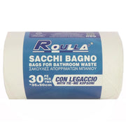 SACCHETTO PATTUMIERA BIANCO BAGNO CON LEGACCIO 30PZ 35X50 CM