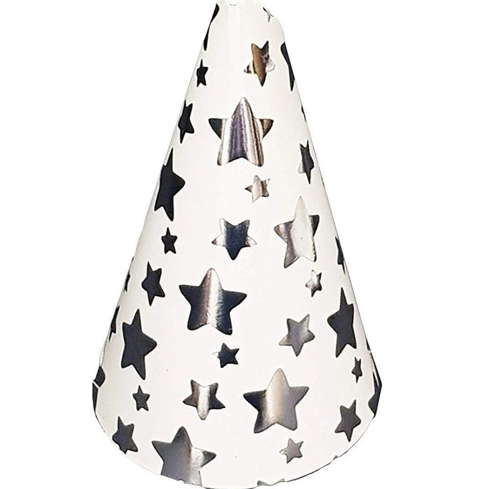 Trade Shop - Set 18 Pezzi Cappello Cono Stelle Argento Cappellino In Carta Monouso Festa -