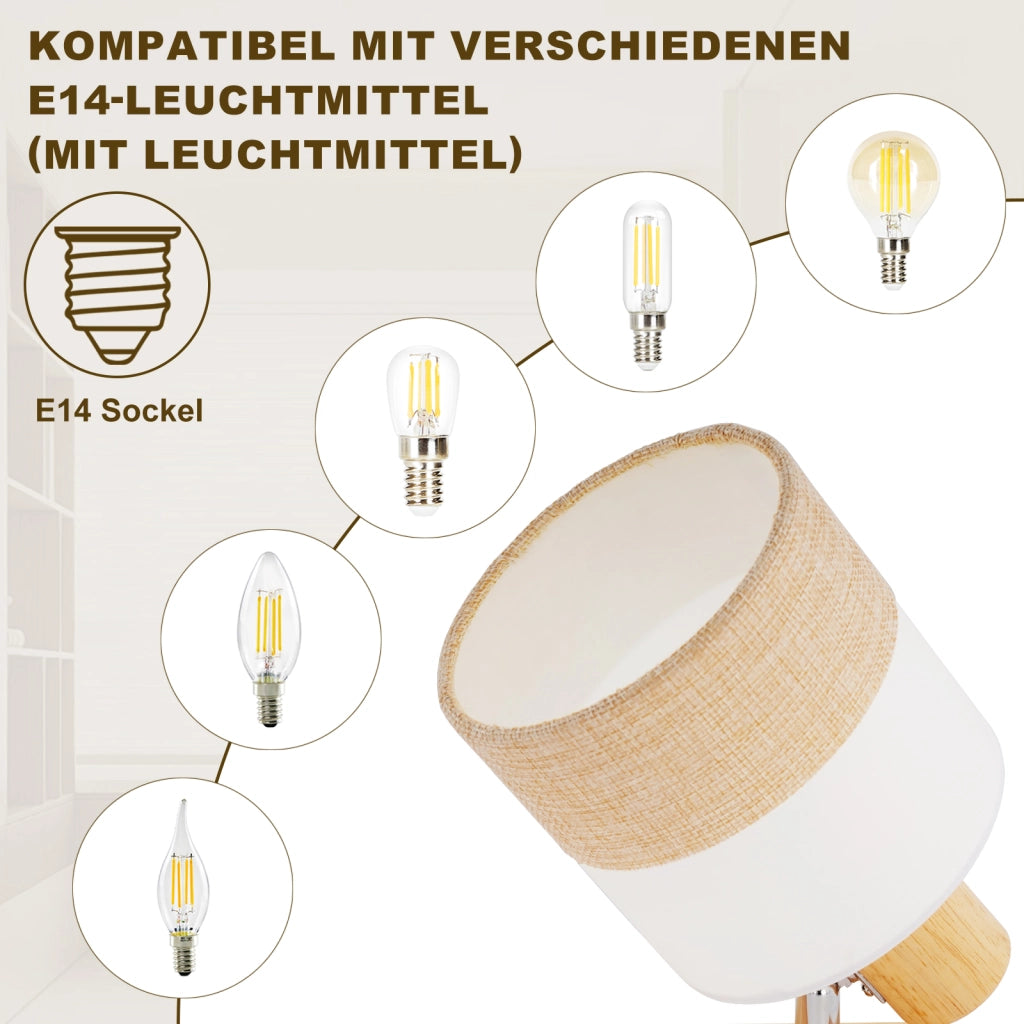 ZMH Faretto da soffitto vintage 2 luci E14 legno tessuto orientabili 350° max 25W senza lampadina