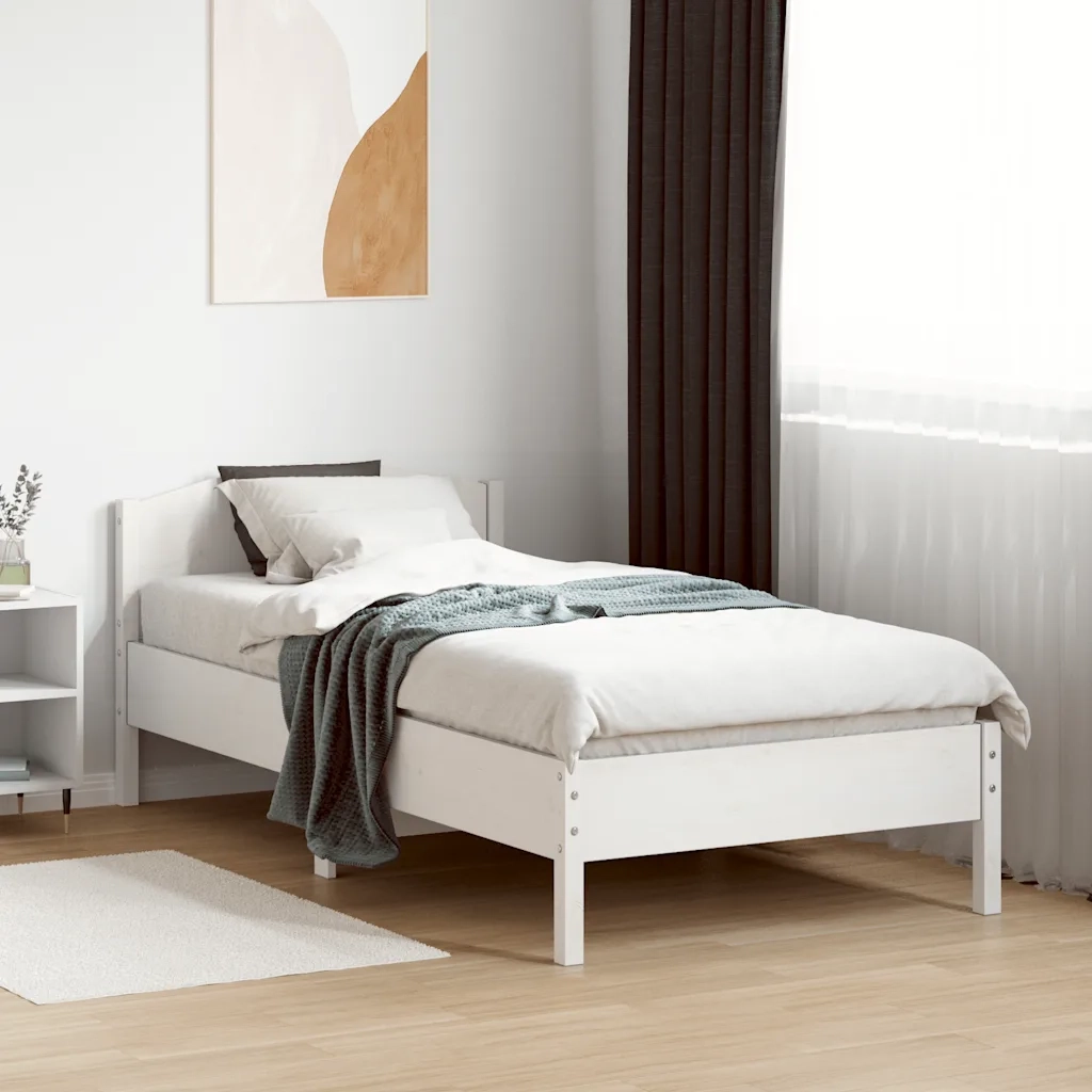 Letto singolo | Letto per adulti | Letto senza Materasso Bianco 75x190 in Legno Massello di Pino