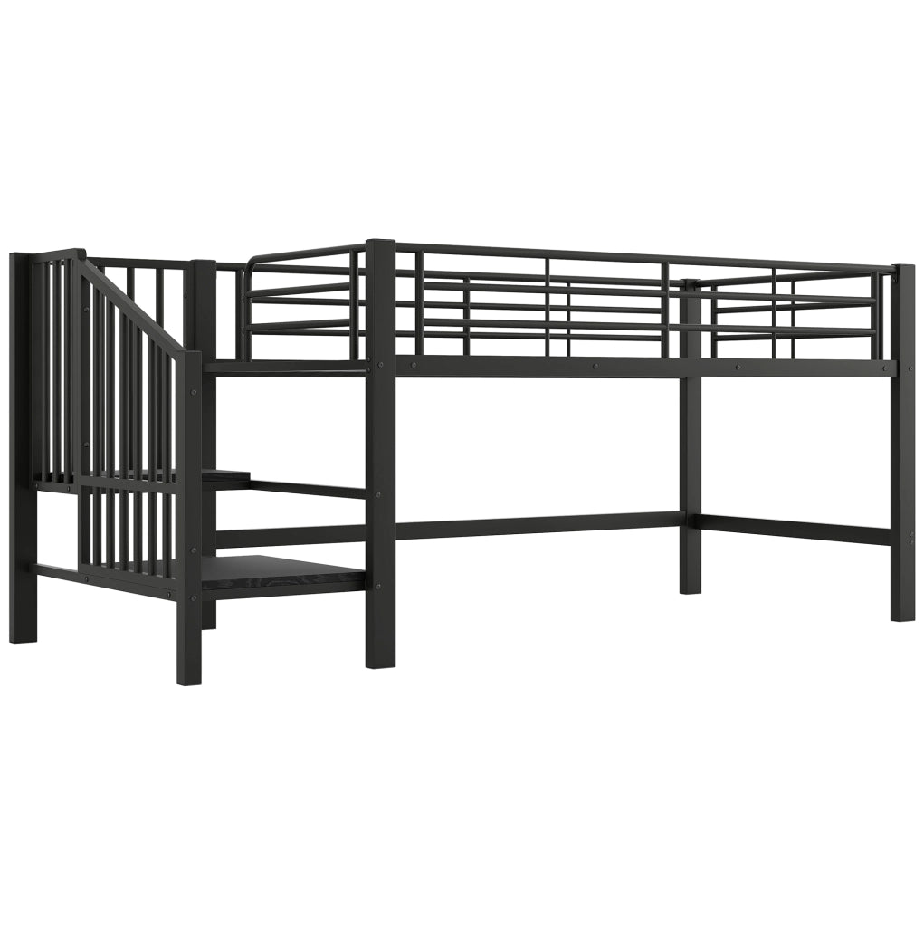 Letto a soppalco 90x200 cm con scala contenitore in metallo e MDF nero