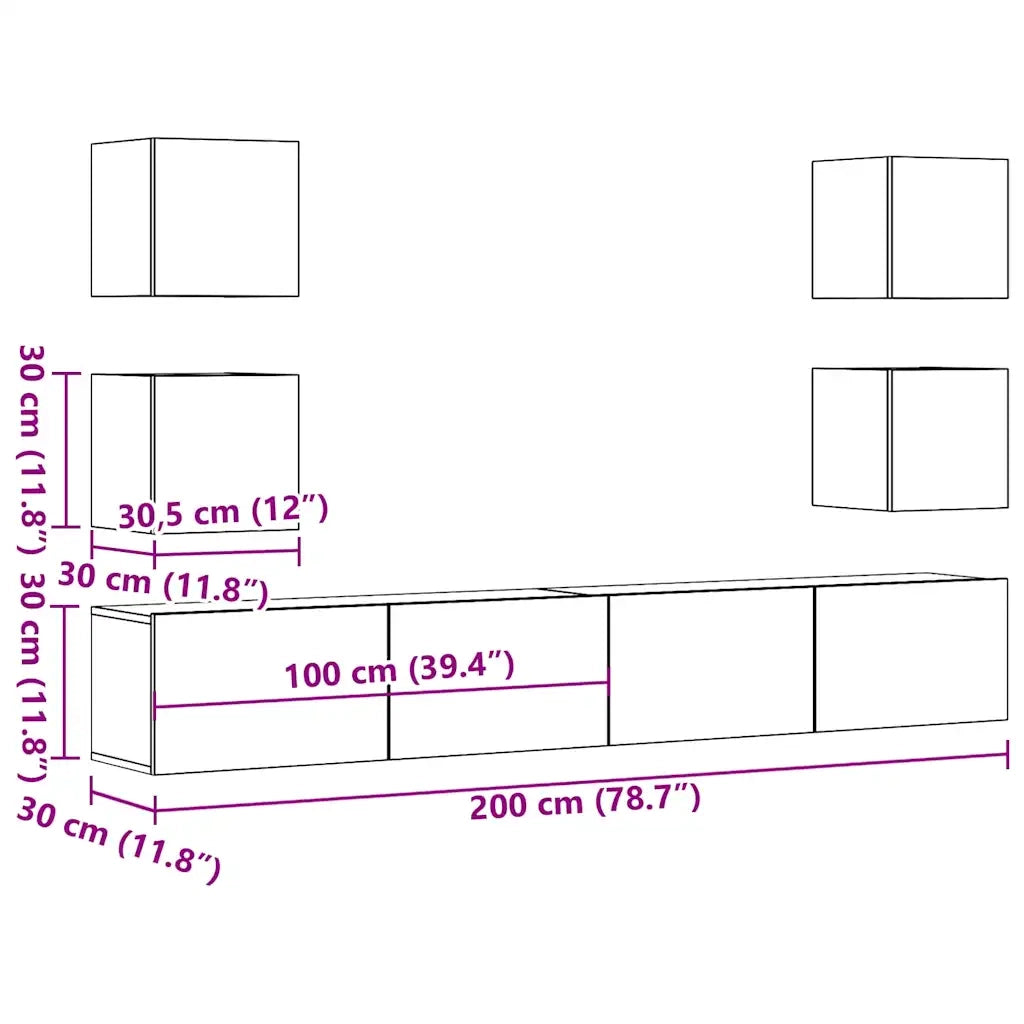 Mobili TV a Parete 6 pz-Credenza per TV sospesa Rovere Artigianale Legno Multistrato 208418