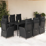 Set da Pranzo da Giardino 9 pz con Cuscini Nero in Polyrattan 3213405