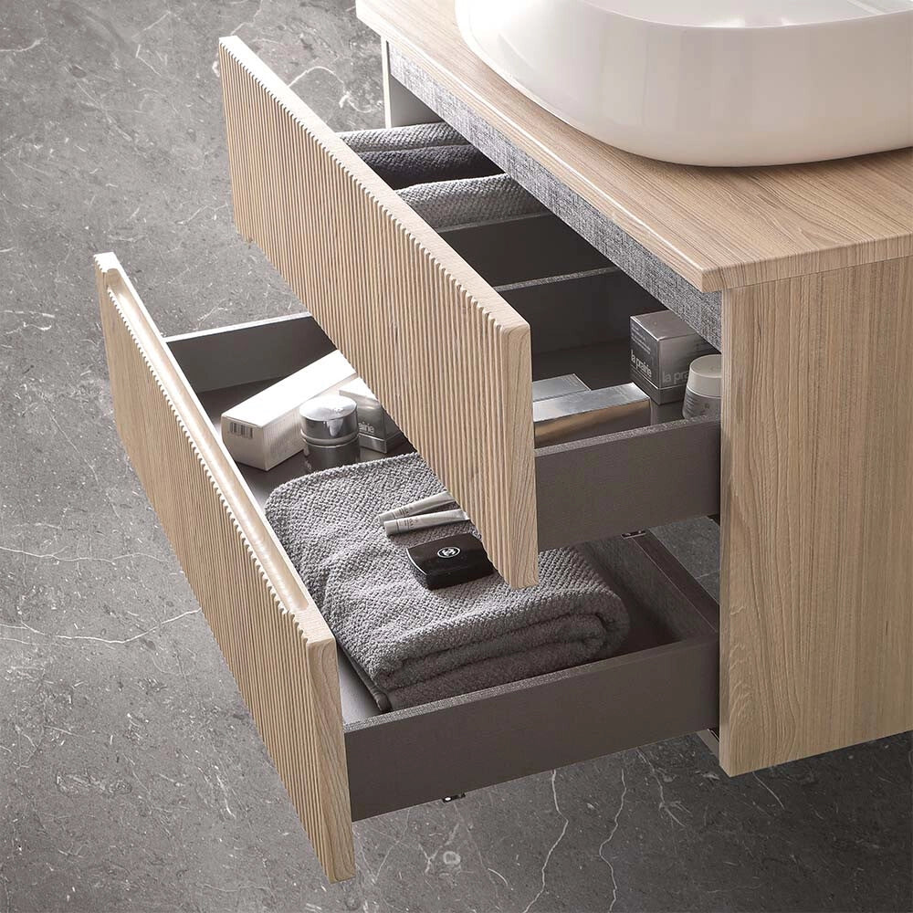 Mobile bagno sospeso cannettato 60 cm rovere chiaro con top Bali
