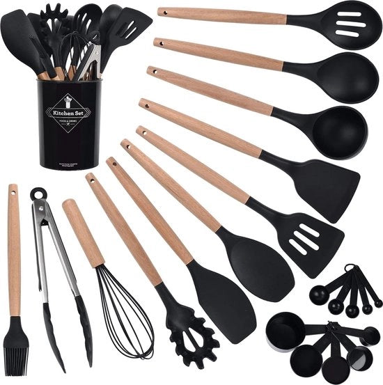 Set di accessori da cucina, miglior aiuto in cucina, cucchiaio di legno, resistente al calore, non tossico, accessori da cucina - ideale per cucinare e cuocere (22 pezzi)