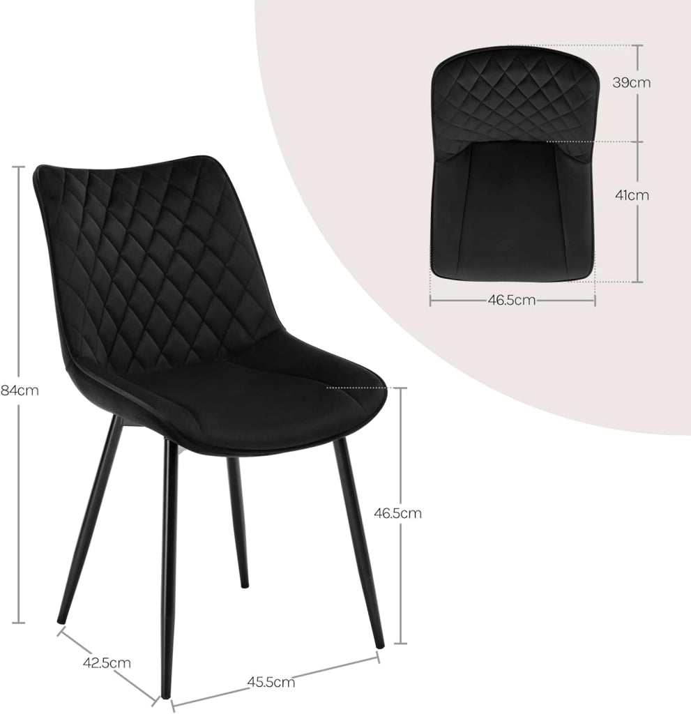 set di 2 sedie cucina moderne sedie imbottite Adatte per Sala da Pranzo, Soggiorno, Camera da Letto Estetica in Tessuto di velluto Nero Metallo BH209sz-2