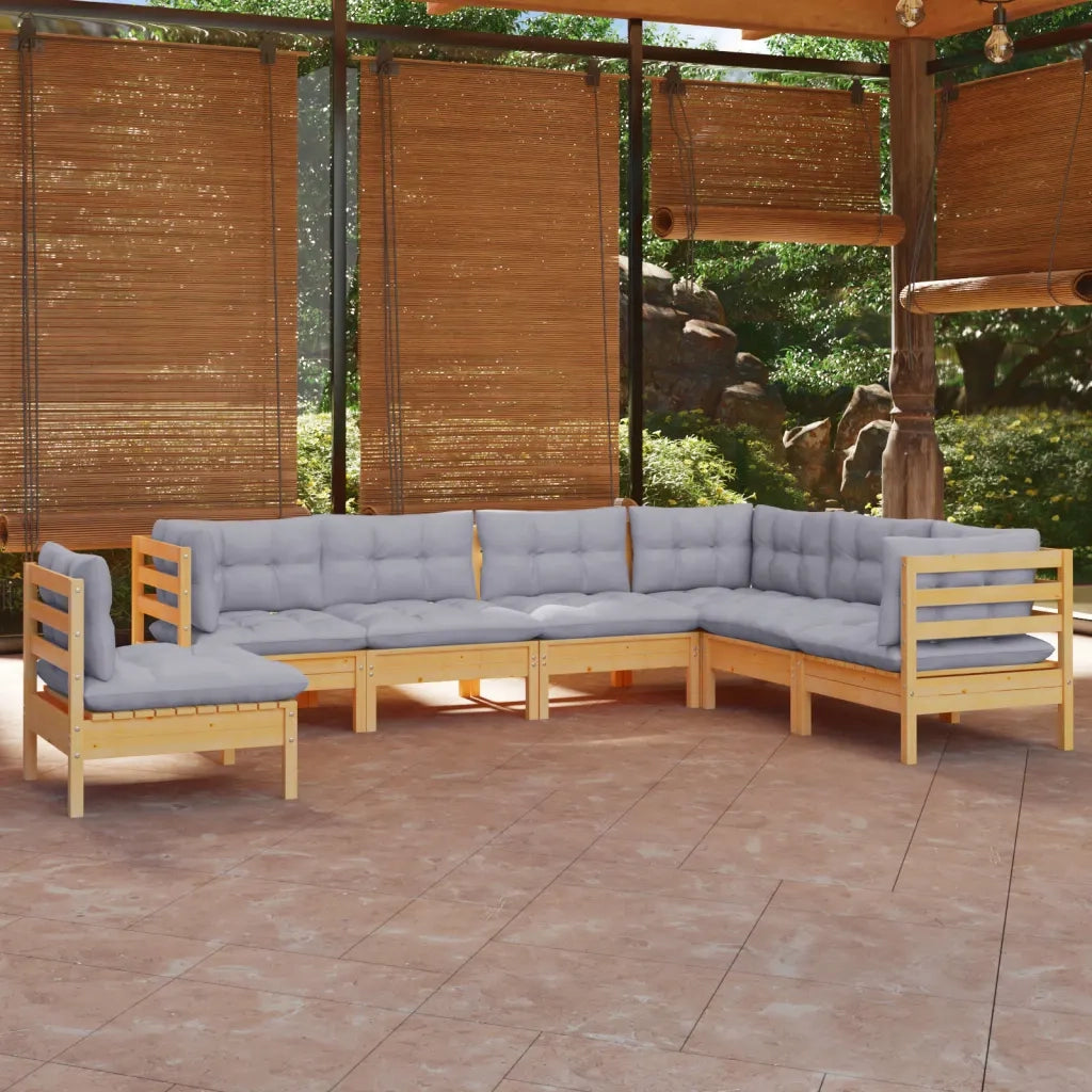 Set Divani da Giardino 7 pz con Cuscini Grigi Massello di Pino 3096718