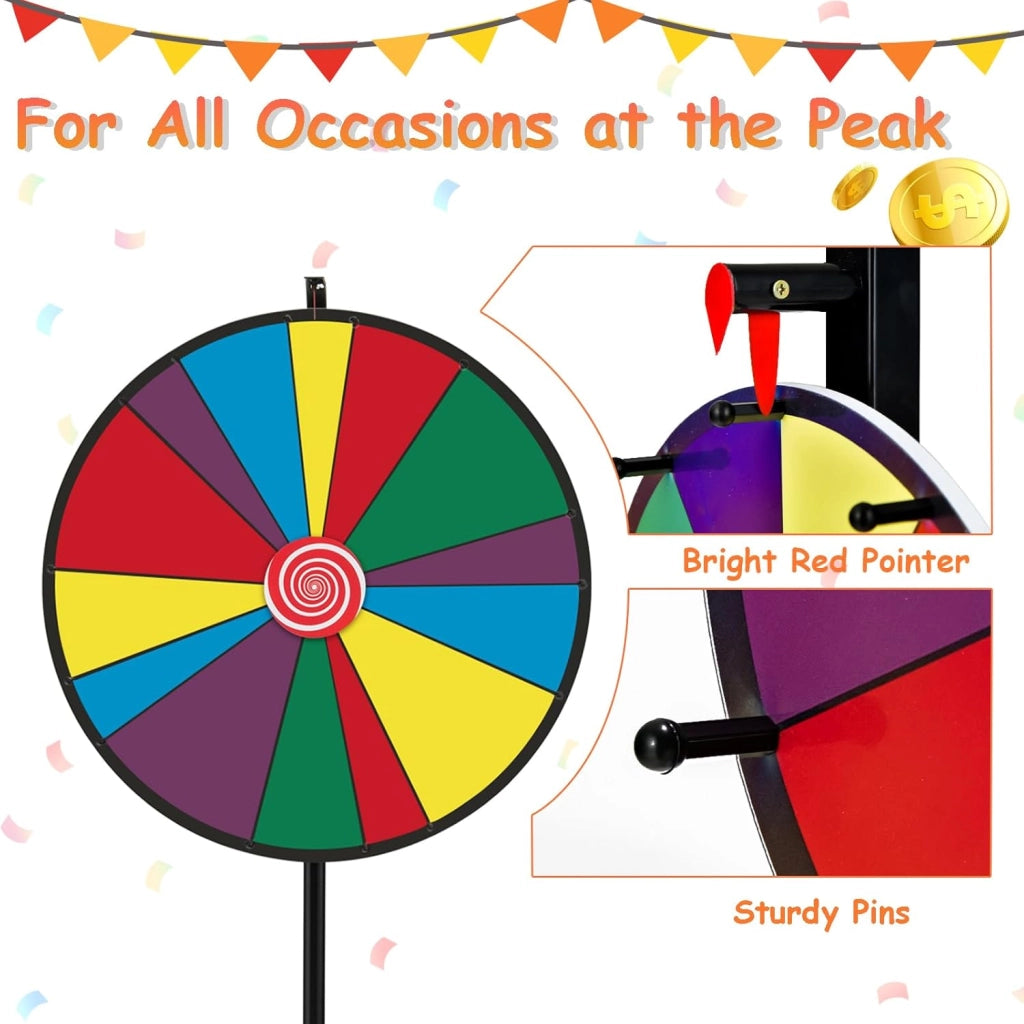 Ruota della Fortuna 30'', 14 Shot, da Terra con Altezza Regolabile, con Pennarello e Cancellino Riutilizzabile, Base Stabile a Treppiede, per Feste, Carnevale e Ferie (Ø76 cm, 140-170cm)