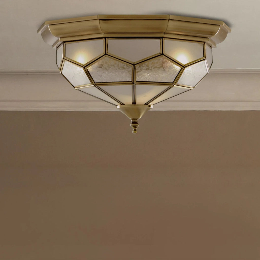 Plafoniera Classica Pisa Ii Ottone Vetro 2 Luci E14