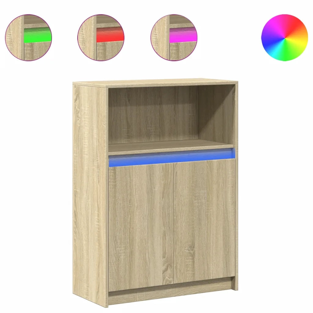 Credenza con LED-Buffet-Armadio da cucina Rovere Sonoma 72x34x100cm in Legno Multistrato