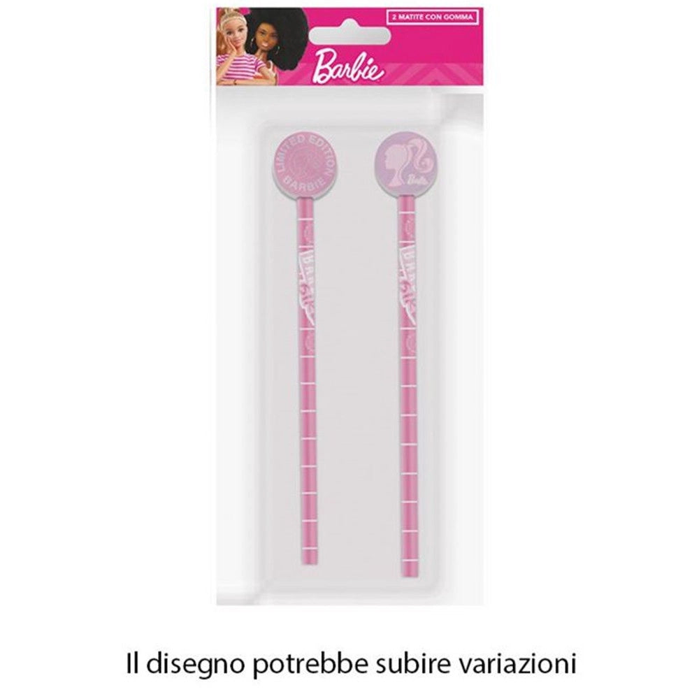 Trade Shop - Kit 2pz Matite Con Gomma Rotonda Grafica Barbie Per Disegno Scuola Bambine 960740 -