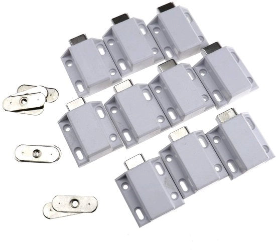 Set di riparazione per serrature a pressione - 10x serrature magnetiche - fissaggio con viti - bianco - plastica/metallo - per aprire/chiusura facile - serratura per porta