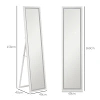 Specchio Illuminato con Luci LED Regolabili e Pulsante Touch, in Vetro e MDF, 40x5x160 cm, Bianco