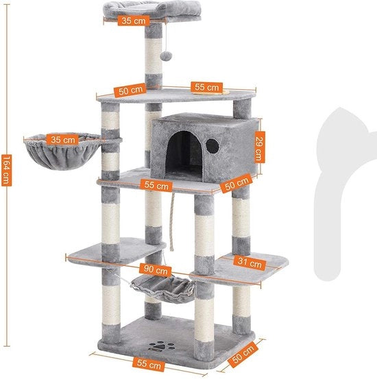 Pavimento per Gatti XXL per più Animali - 90 x 50 x 164 cm - Grigio chiaro