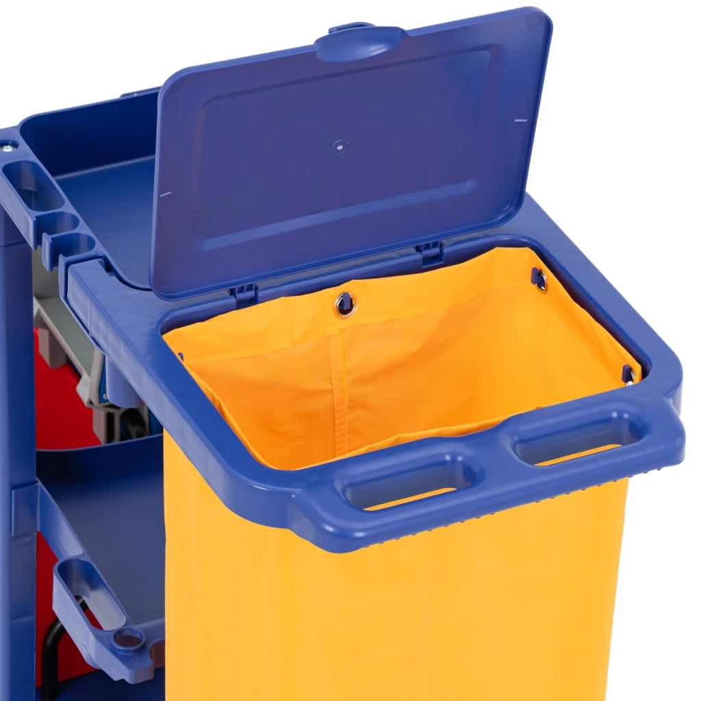 Carrello per la pulizia con 2 secchi con strizzatore e sacco per la biancheria 3 ripiani per un carico massimo di 200 kg blu PP PE 14_0008604