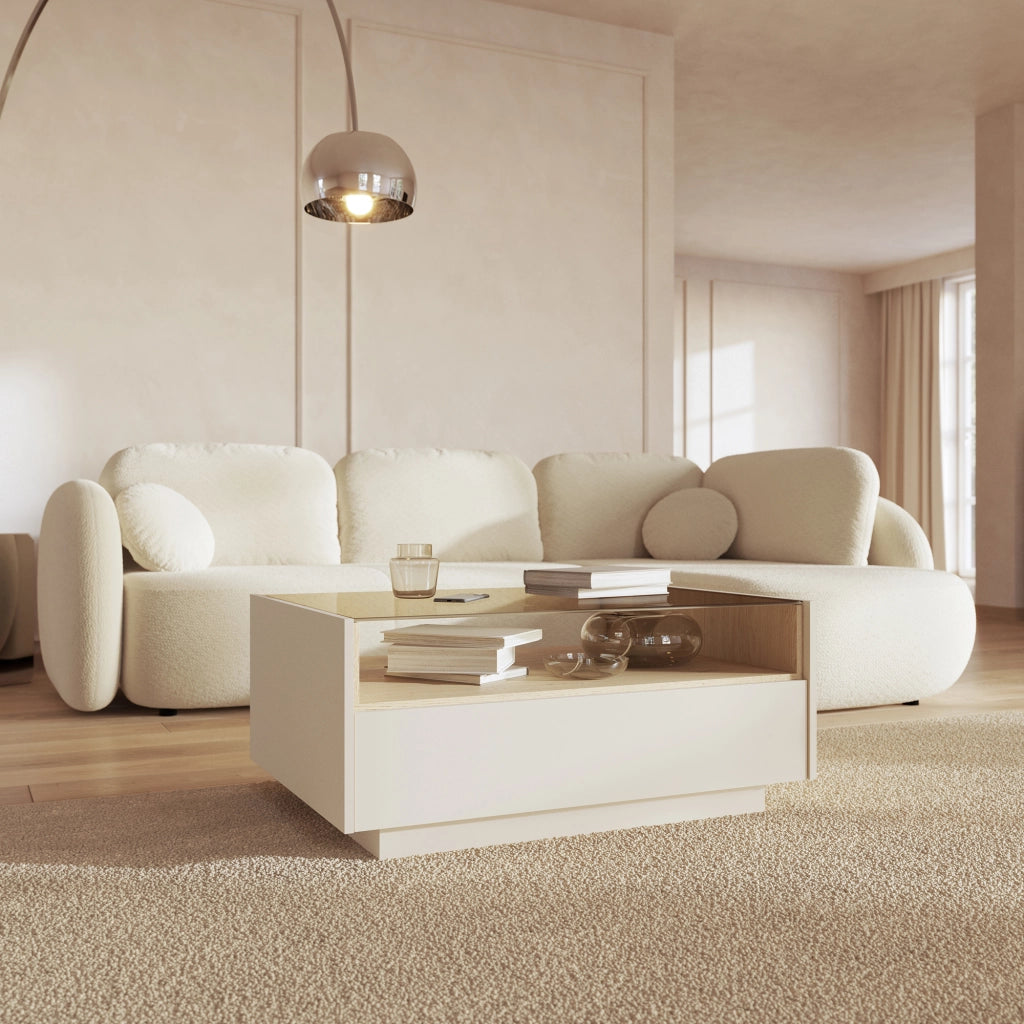 Karisasa, Tavolino da Salotto un Cassetto, 96x40x43h cm Beige